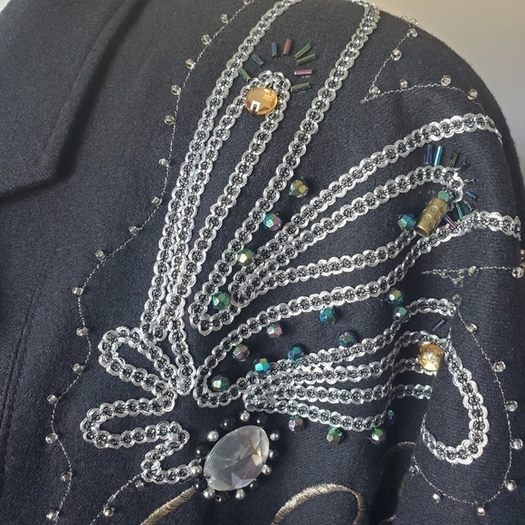 Vintage Dolman Sleeve Embroidered Studded Black Gothic Cosplay Whimsigoth Blazer - Picture 3 of 6